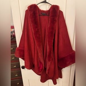 Red Faux Fur Trim Cape/Coat